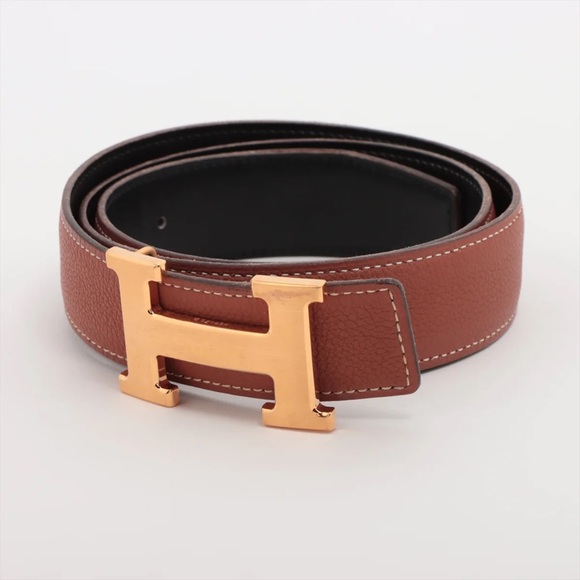 Authentic HERMES brown black reversible Constance gold buckle belt 80cm - Picture 1 of 5